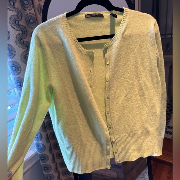 Lord & Taylor Cashmere Button Down (lime) - Picture 1 of 3